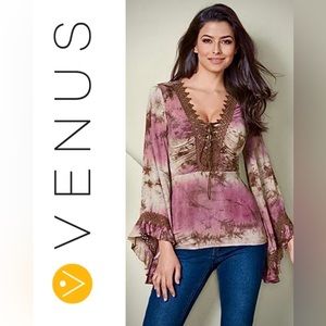 VENUS Tie-Dye Lace-Up Fantasy Top, size Small, NWOT